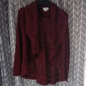 Liz Claiborne Maroon Open-Front Cardigan